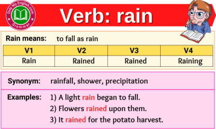 rain verb forms v1 v2 v3 past tense and past participle