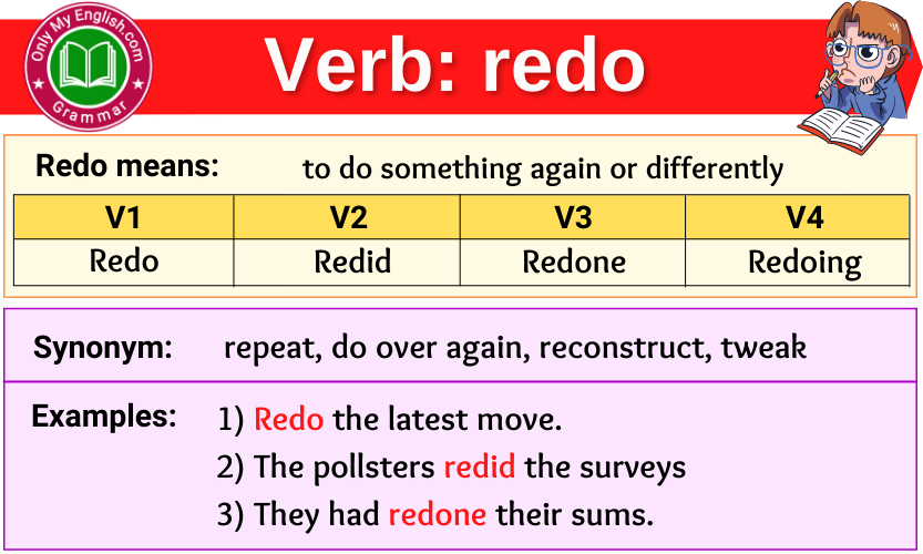 redo verb forms v1 v2 v3 past tense and past participle-min