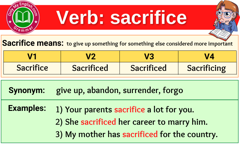 Sacrifice Verb 1 2 3, Past and Past Participle Form Tense of Sacrifice V1  V2 V3 - English Study Page