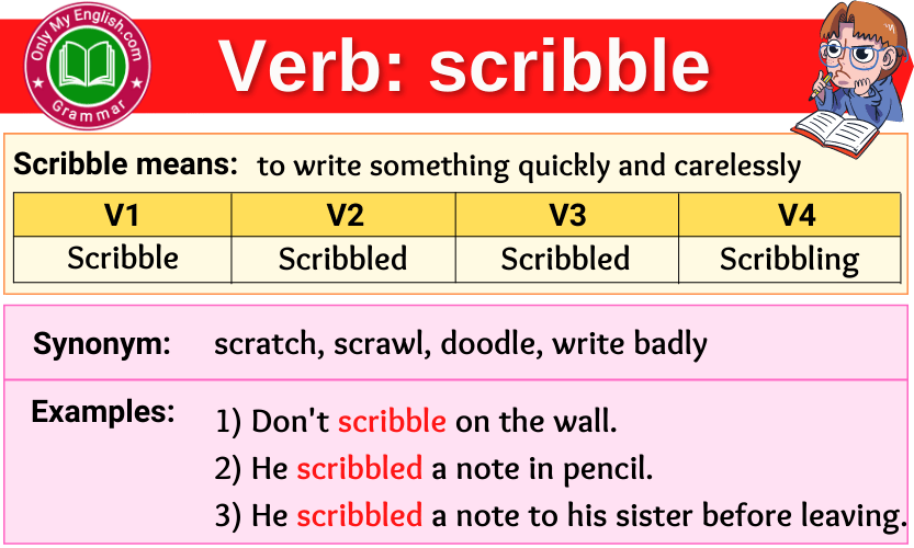 scribble verb forms v1 v2 v3 past tense and past participle-min