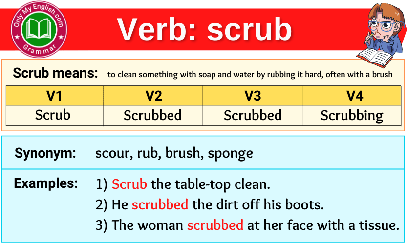 scrub verb forms v1 v2 v3 past tense and past participle-min