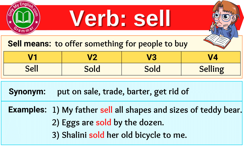 Sell Verb Forms Past Tense Past Participle V1V2V3 Onlymyenglish