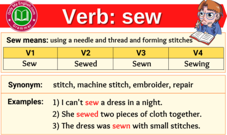sew verb forms v1 v2 v3 past tense and past participle