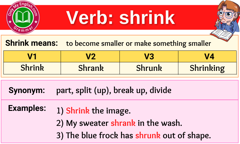 shrink verb forms v1 v2 v3 past tense and past participle-min