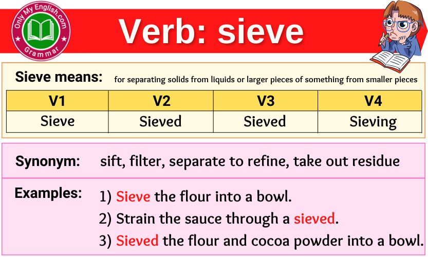 sieve verb forms v1 v2 v3 past tense and past participle-min