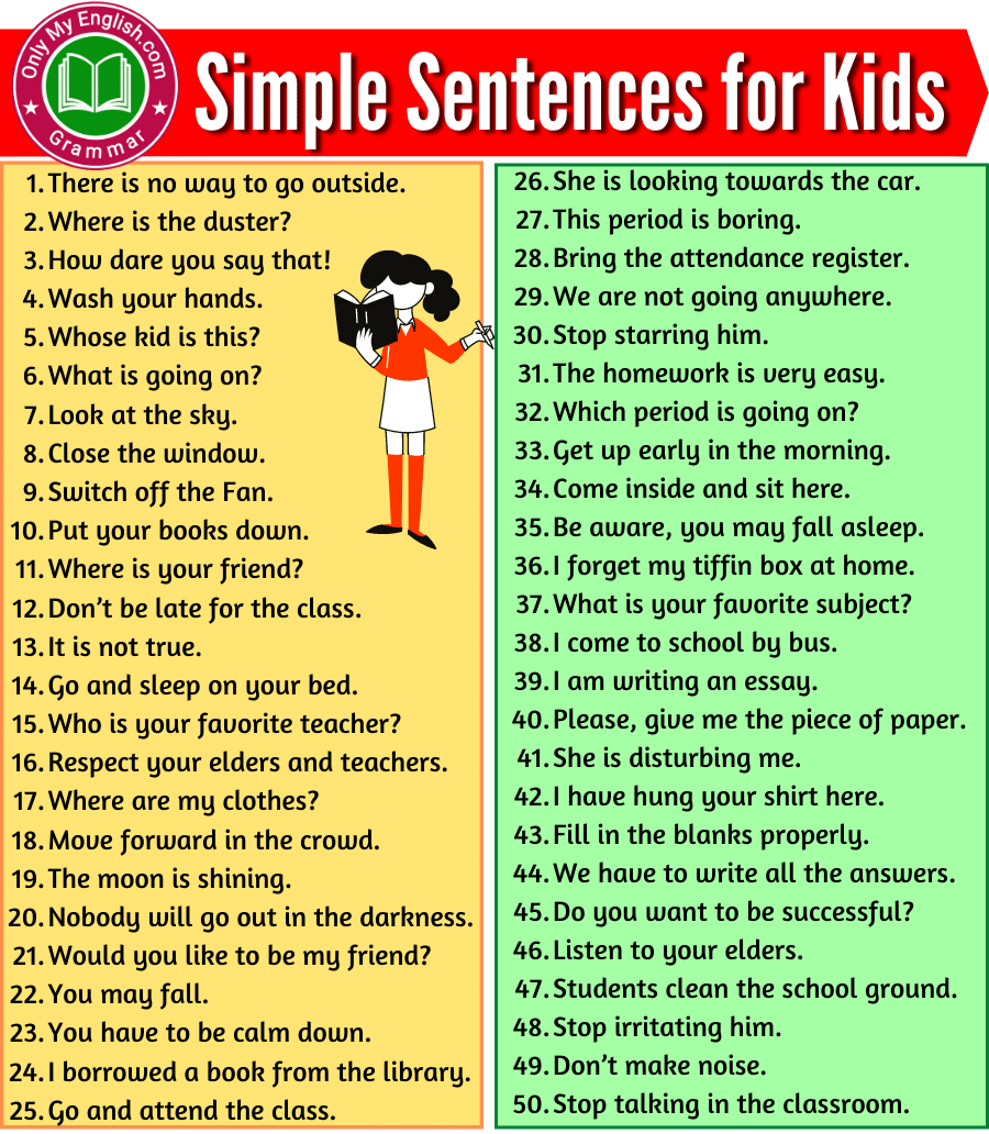 simple english sentences for kids
