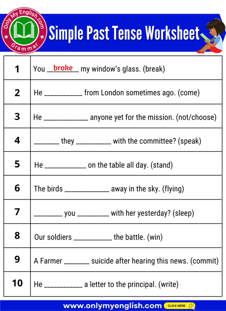 simple past tense worksheet