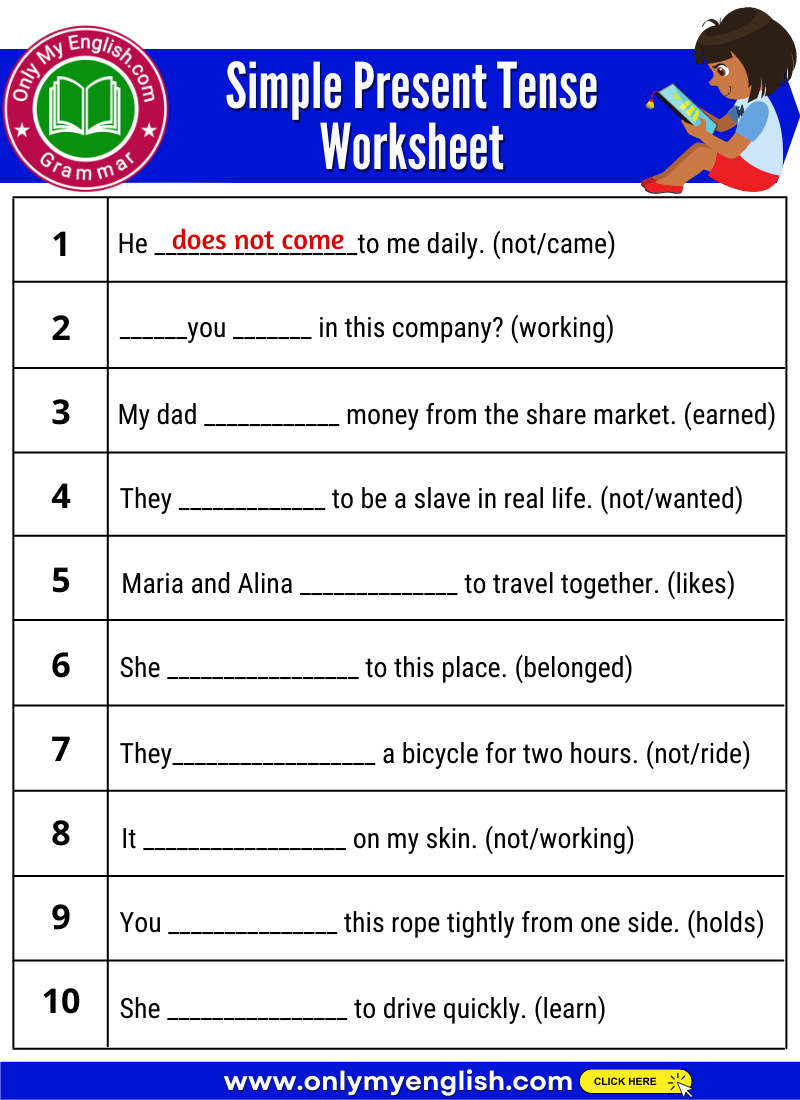 Simple Present Tense Exercise with Answer » Onlymyenglish.com