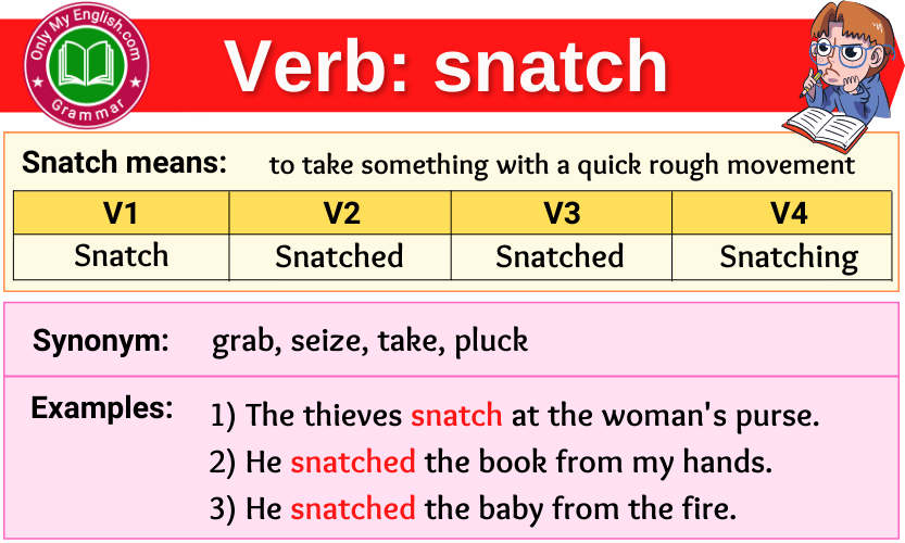 snatch verb forms v1 v2 v3 past tense and past participle-min