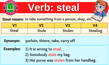 steal verb forms v1 v2 v3 past tense and past participle