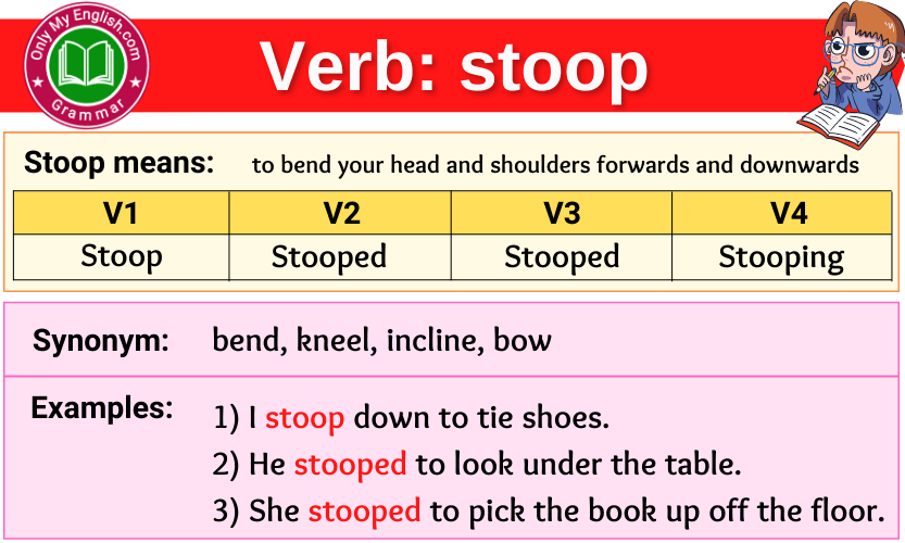 stoop verb forms v1 v2 v3 past tense and past participle-min