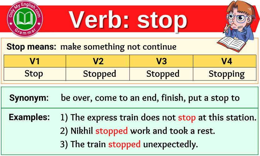 Stop Verb Forms Past Tense Past Participle V1V2V3 Onlymyenglish