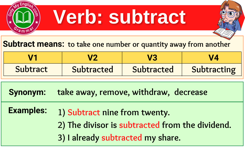 subtract verb forms v1 v2 v3 past tense and past participle-min
