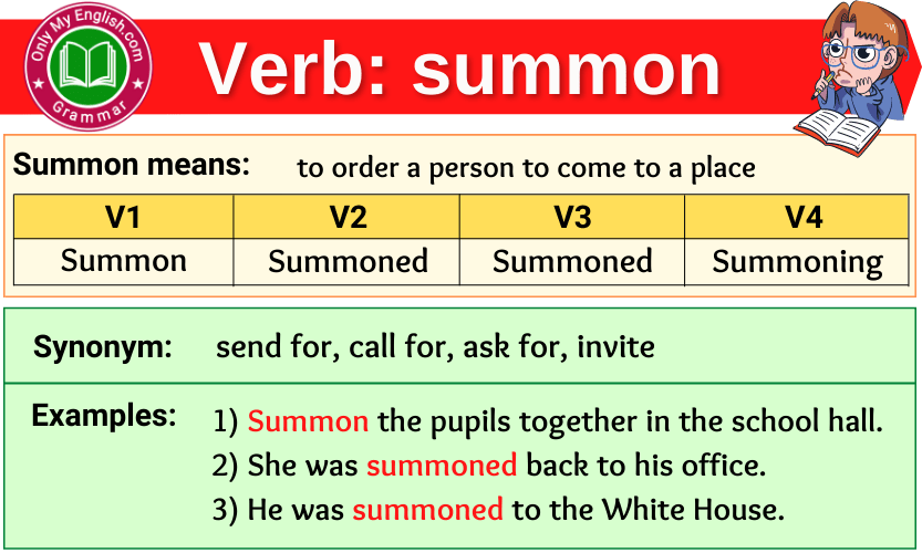 summon verb forms v1 v2 v3 past tense and past participle-min