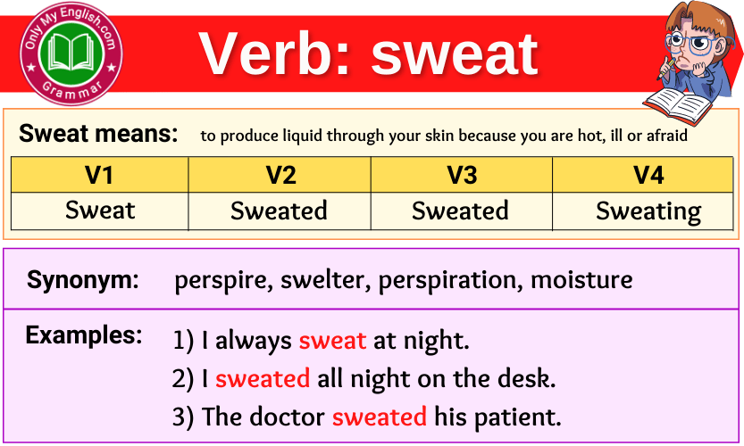sweat verb forms v1 v2 v3 past tense and past participle-min
