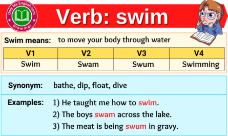 swim verb forms v1 v2 v3 past tense and past participle