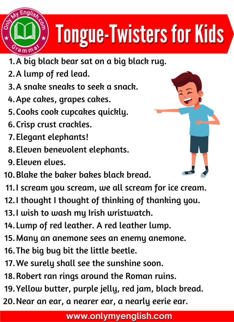 tongue twister in english for kids