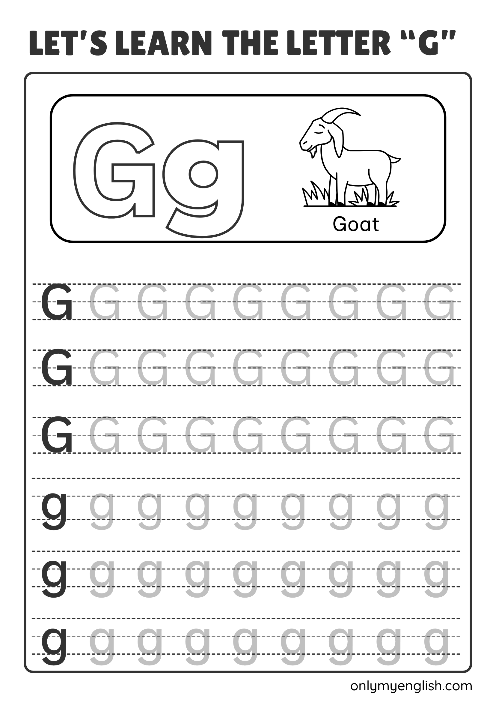 tracing letter g worksheet
