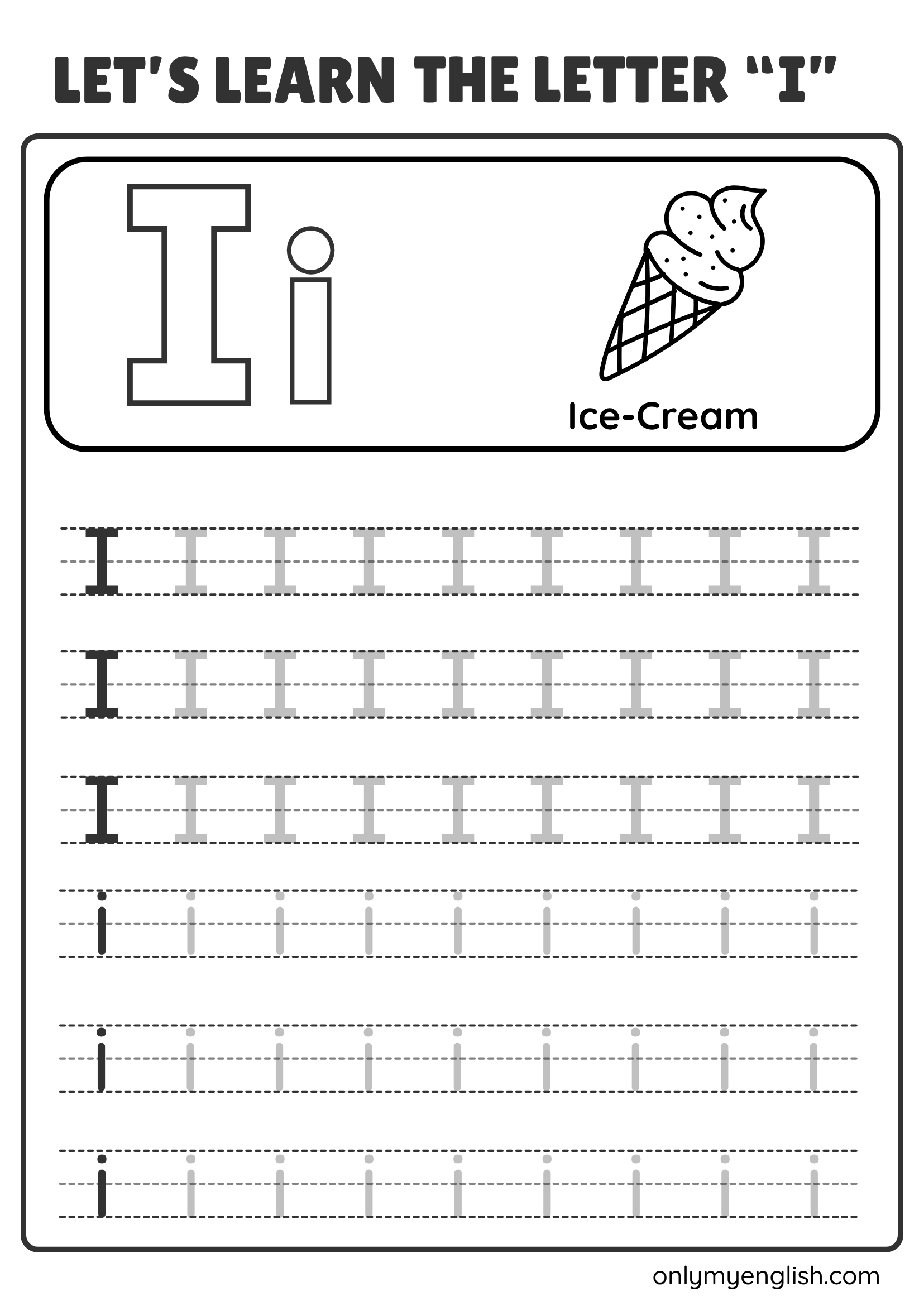 tracing letter i worksheet