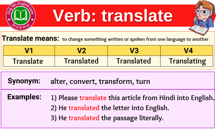 Translate Verb Forms Past Tense Past Participle V1V2V3