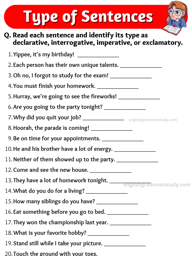 Type Of Sentences Worksheet In English » Onlymyenglish.com