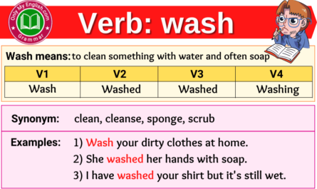 wash verb forms v1 v2 v3 past tense and past participle