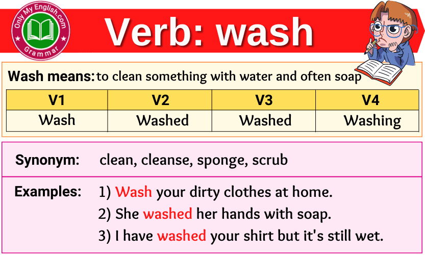 Wash Verb Forms Past Tense Past Participle V1V2V3 Onlymyenglish