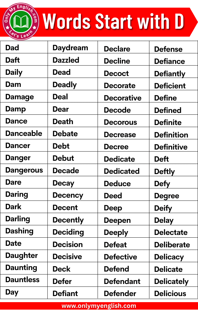 300 Words That Start With D Words Starting With D