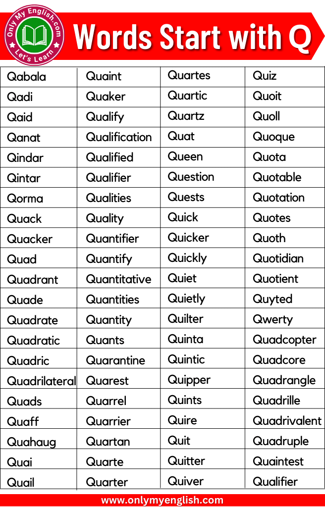 Words Starting With Q Ending In R