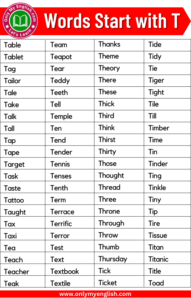 300 Words That Start With T Words Starting With T