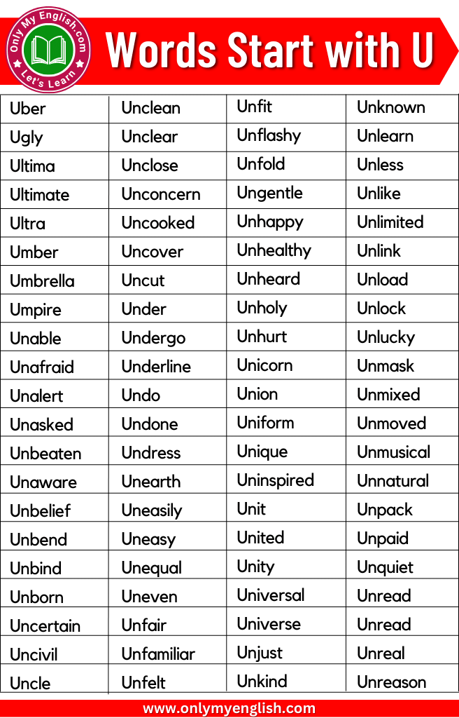 Common Words Starting With U