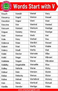 Vl Words 300+ Words That Start with V | Words Starting with V