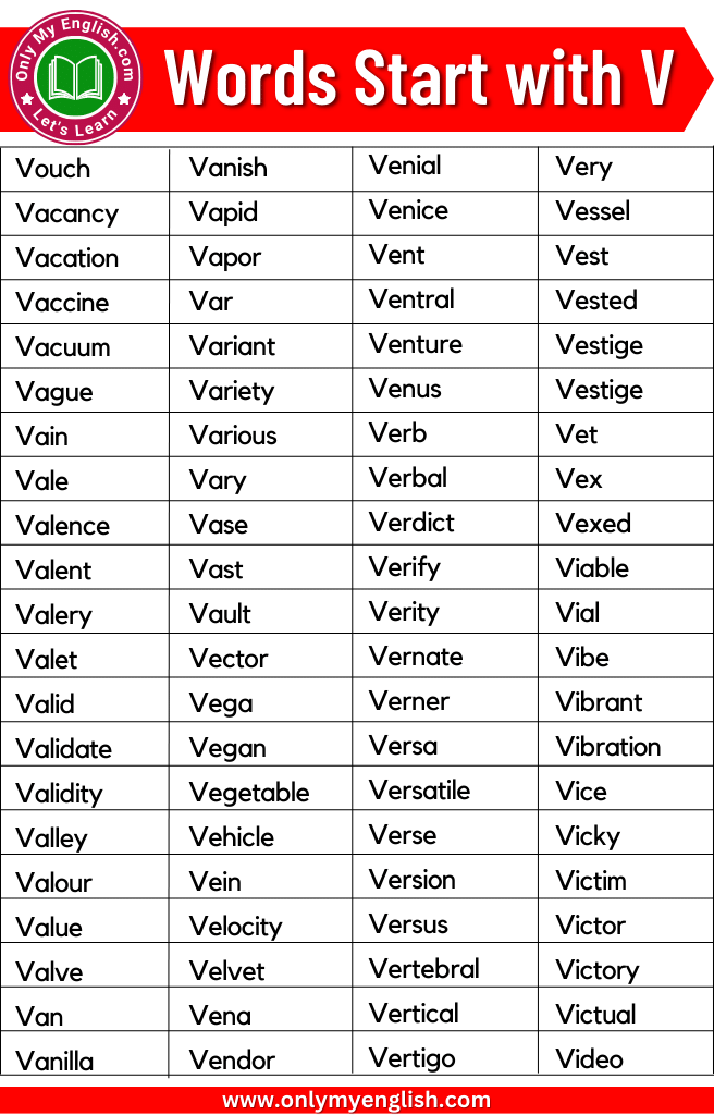 300 Words That Start With V Words Starting With V